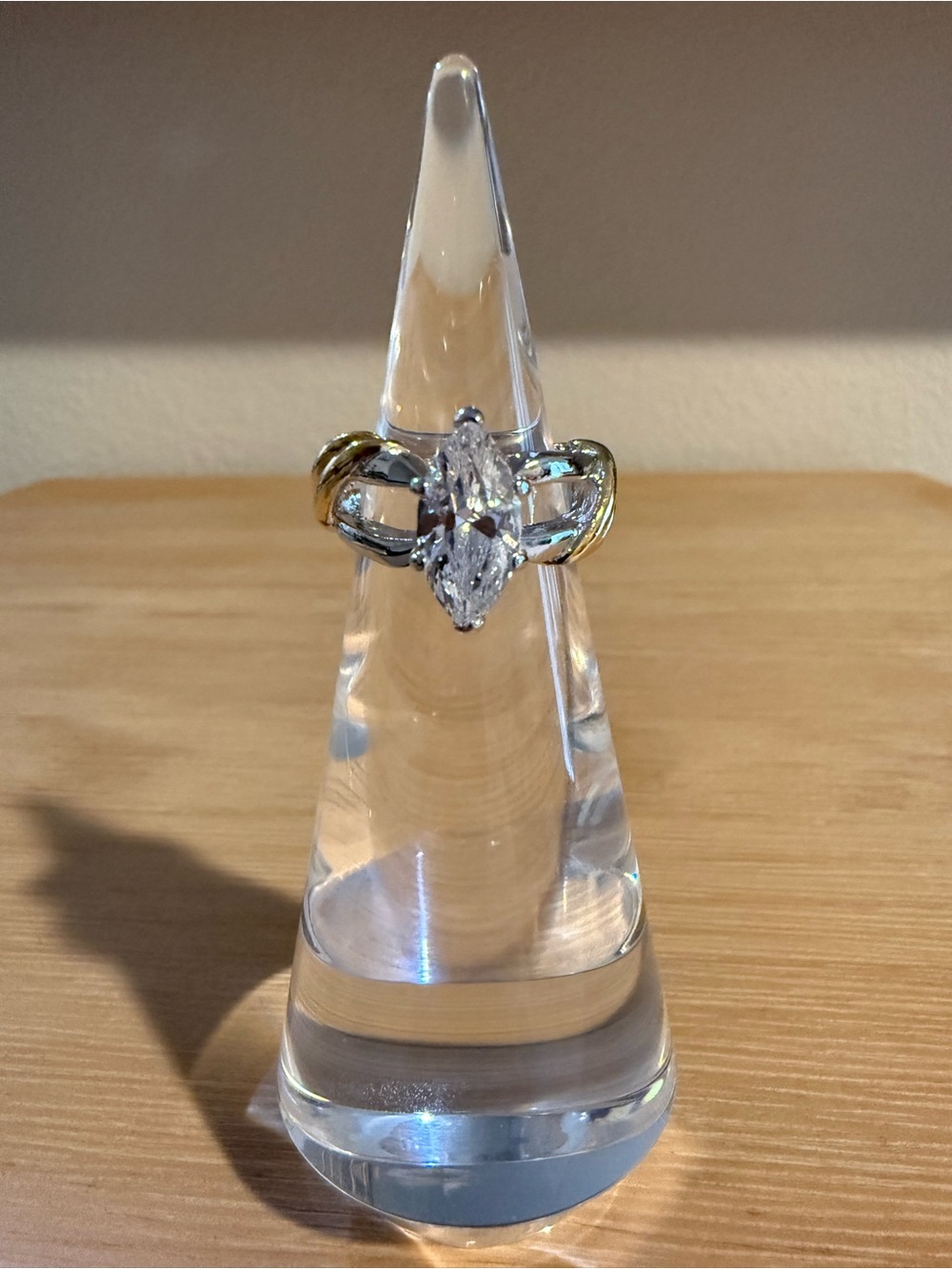 NOS Vintage Two Tone Gold / Rhodium Plated CZ Ring Size 7